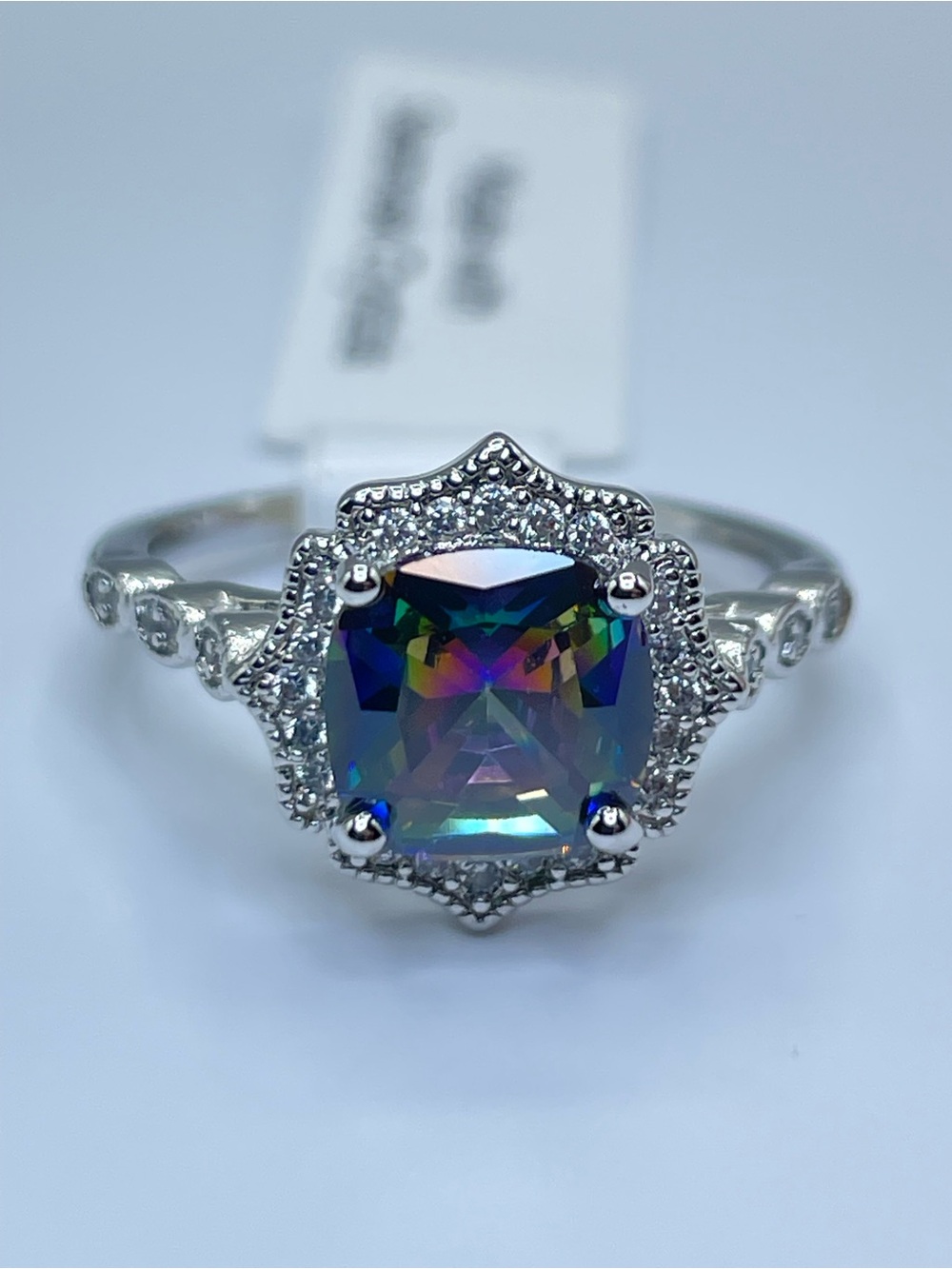 Swarovski Crystal Elements Mystic Rainbow Halo Ring Size 8 Art Deco
